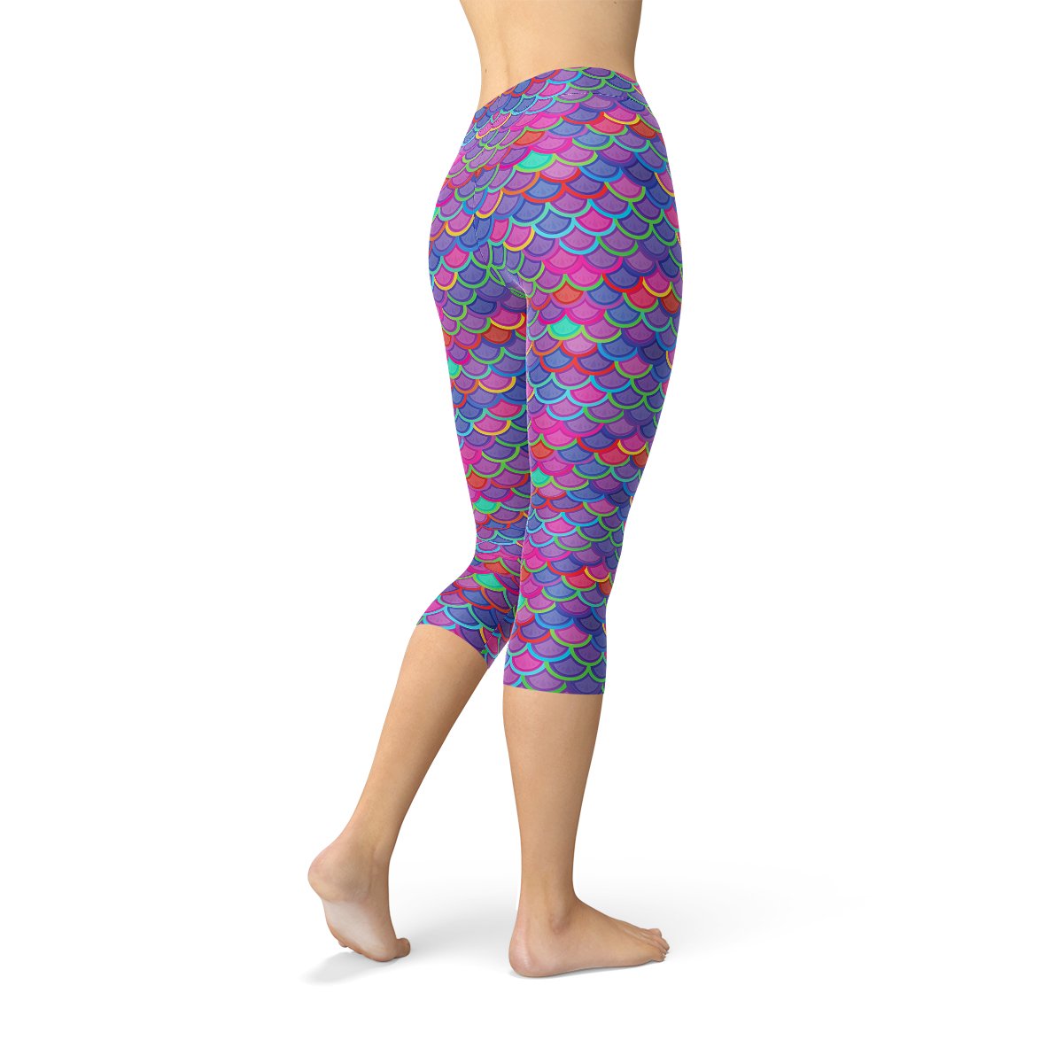 Womens Purple Pink Mermaid Capri Leggings - Busy Bee Bazaar