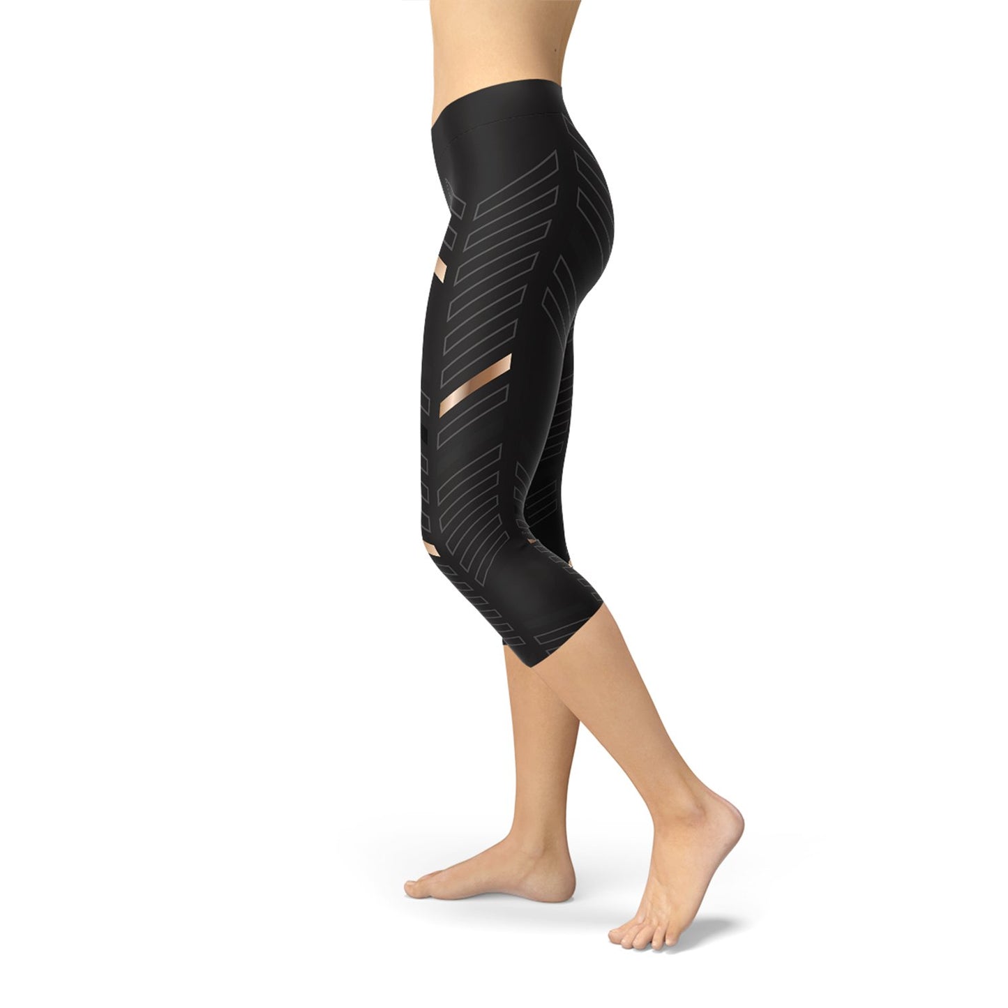Womens Sports Stripes Black Capri Leggings - Busy Bee Bazaar
