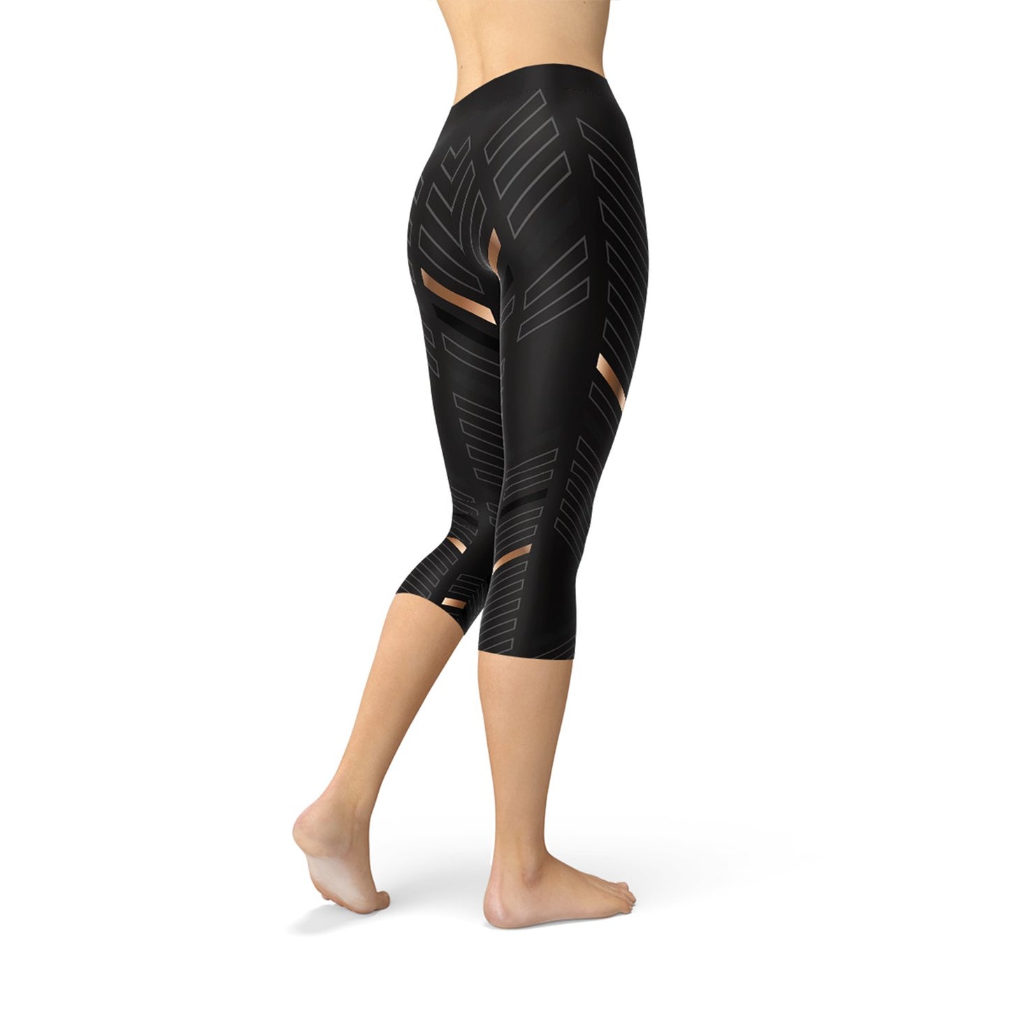 Womens Sports Stripes Black Capri Leggings - Busy Bee Bazaar