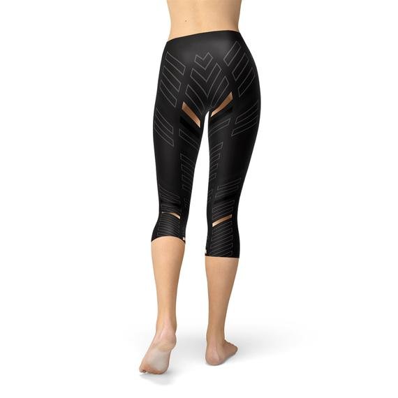 Womens Sports Stripes Black Capri Leggings - Busy Bee Bazaar