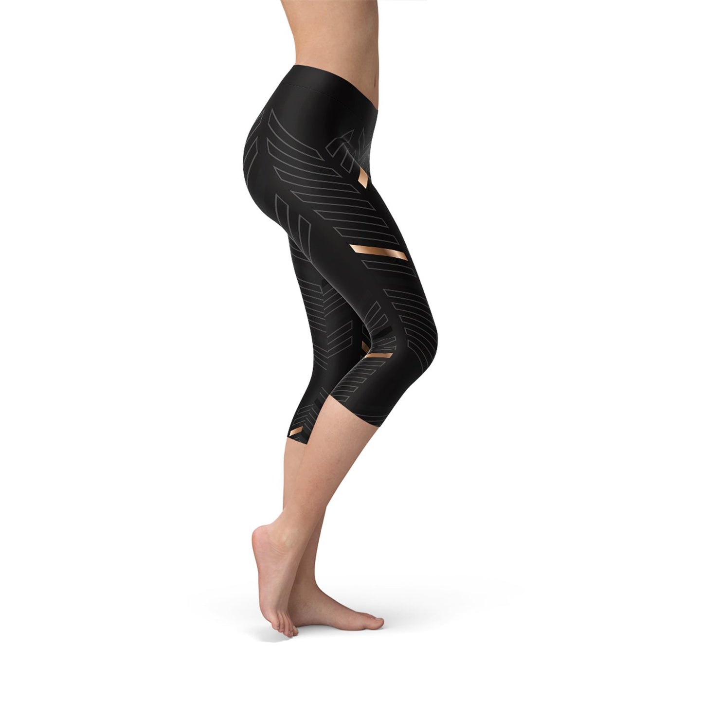 Womens Sports Stripes Black Capri Leggings - Busy Bee Bazaar