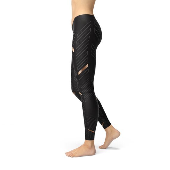 Womens Sports Stripes Black Leggings - Busy Bee Bazaar