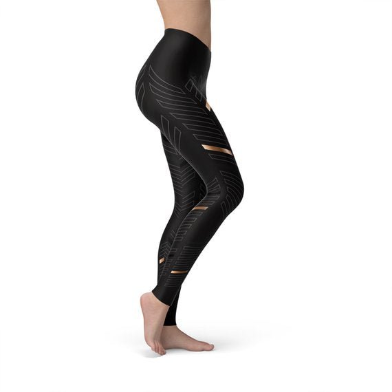 Womens Sports Stripes Black Leggings - Busy Bee Bazaar