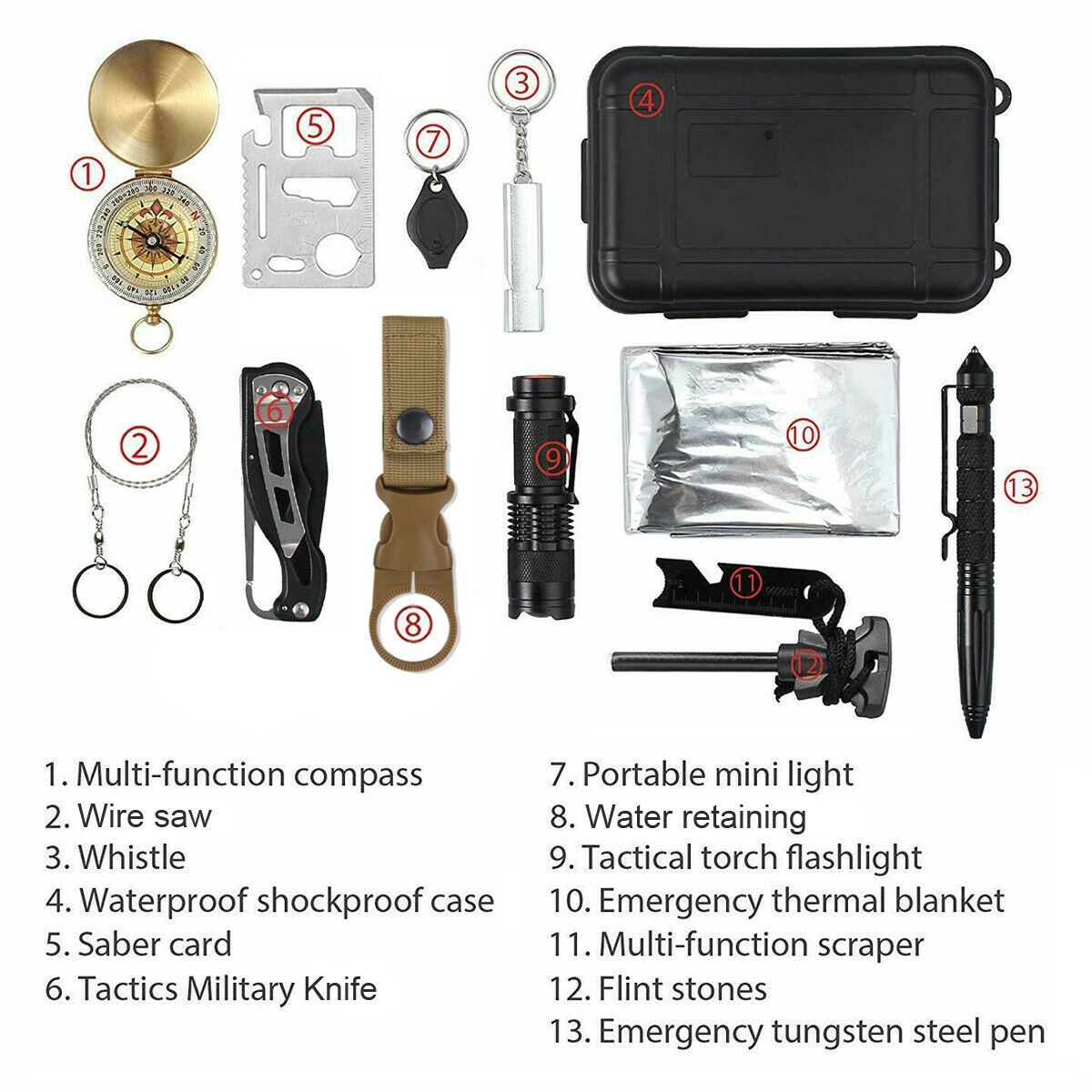 14 in 1 Outdoor Emergency Survival And Safety Gear Kit Camping - Busy Bee Bazaar