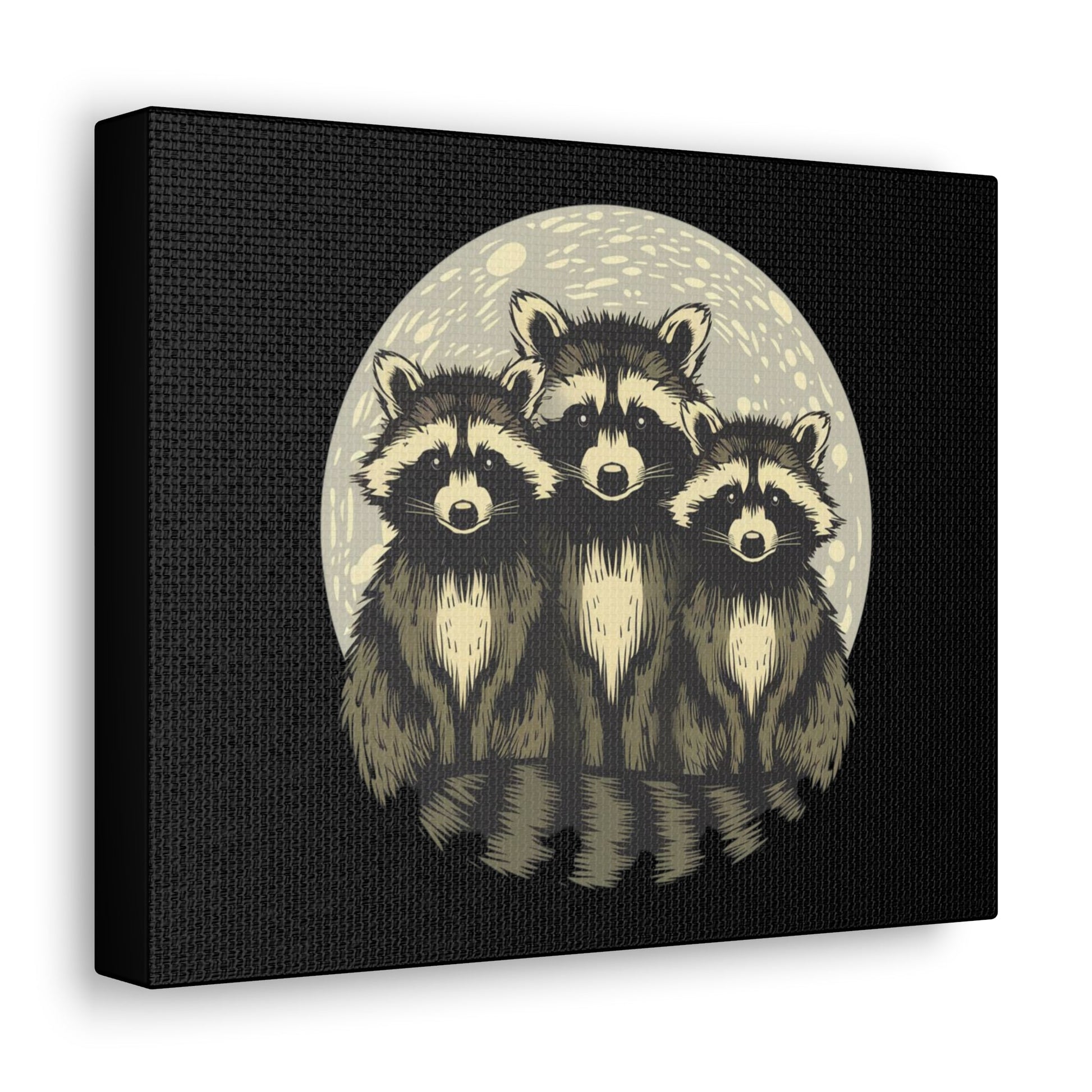 3 Raccoons in the Moonlight Canvas Wall Art - Busy Bee Bazaar