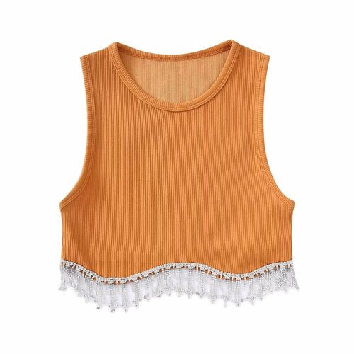 Beading Trimmed Glitter Sexy Party Slim Black White Tank Top - Busy Bee Bazaar