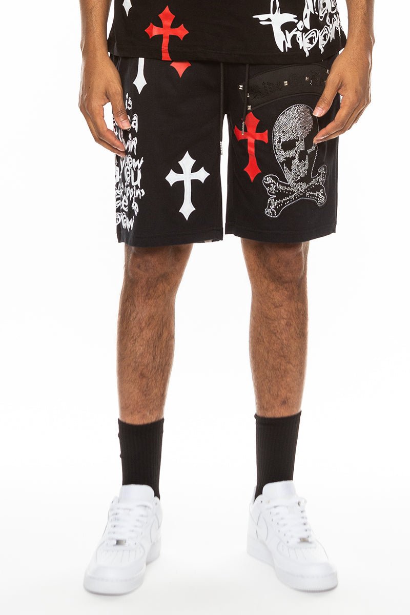 Bejewelled Chrome Skull Shorts - Busy Bee Bazaar