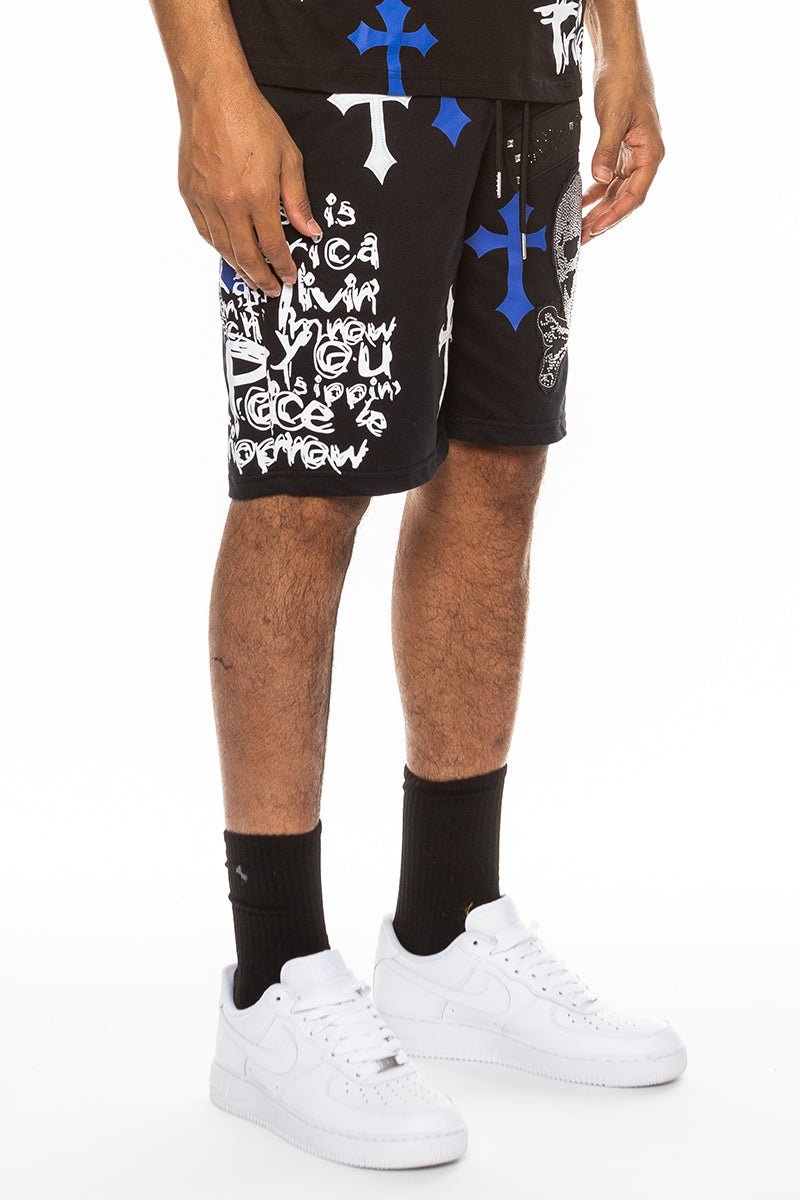 Bejewelled Chrome Skull Shorts - Busy Bee Bazaar