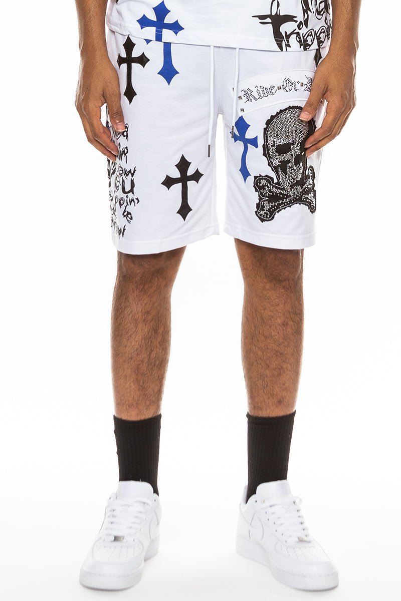 Bejewelled Chrome Skull Shorts - Busy Bee Bazaar