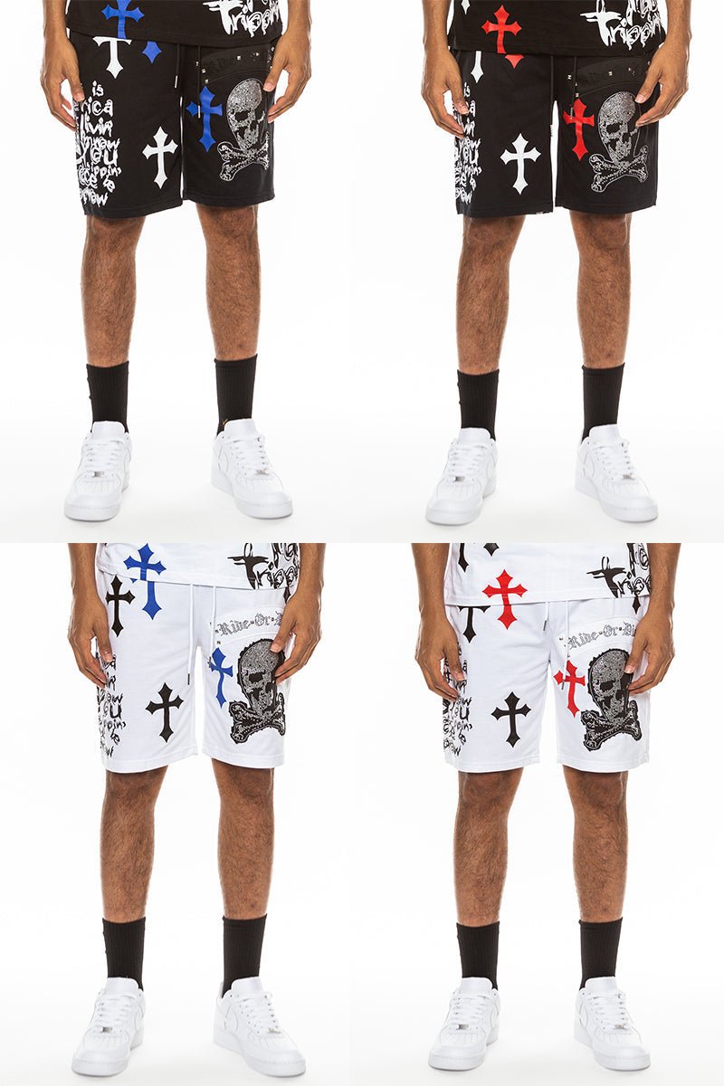 Bejewelled Chrome Skull Shorts - Busy Bee Bazaar