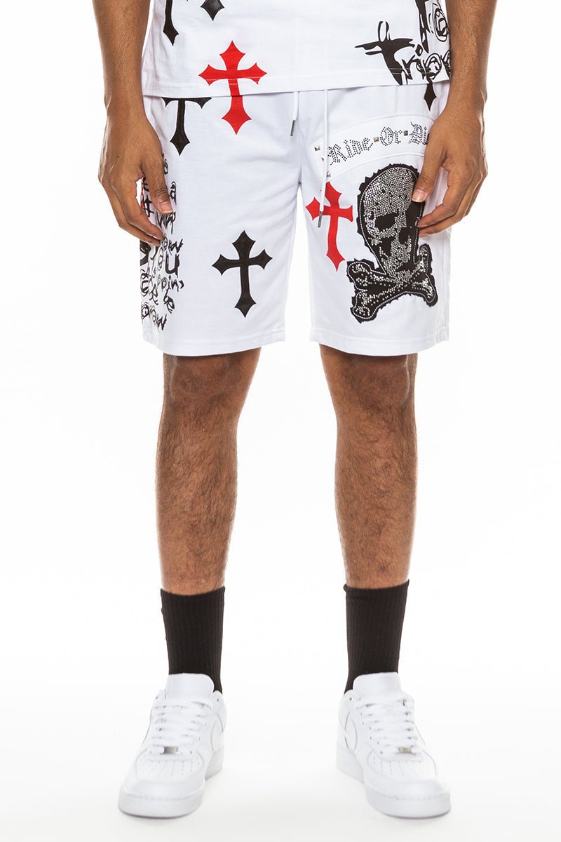 Bejewelled Chrome Skull Shorts - Busy Bee Bazaar