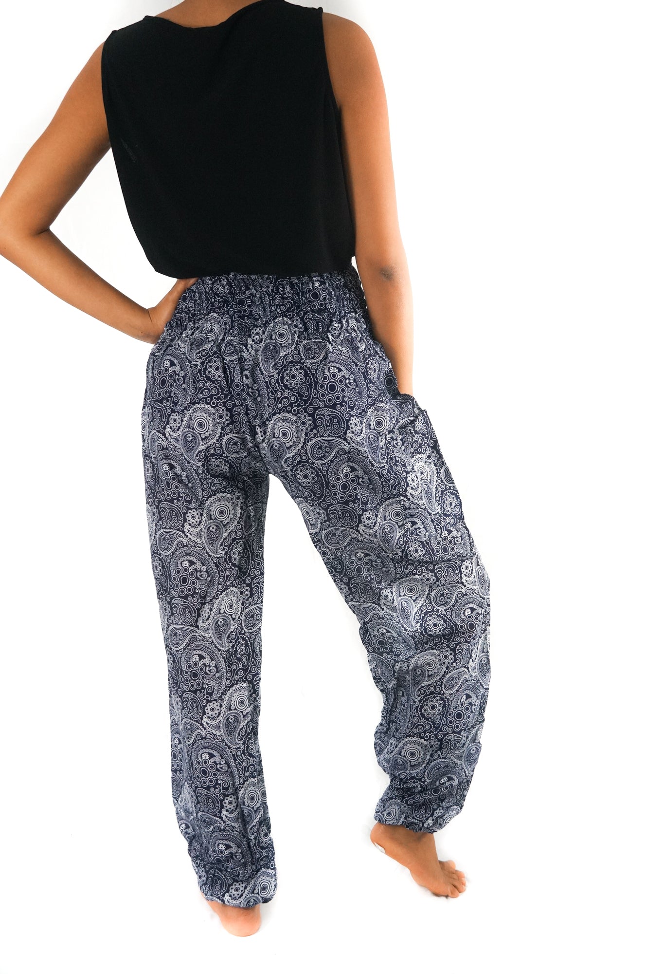Black Paisley Pants Women Boho Pants Hippie Pants Yoga - Busy Bee Bazaar
