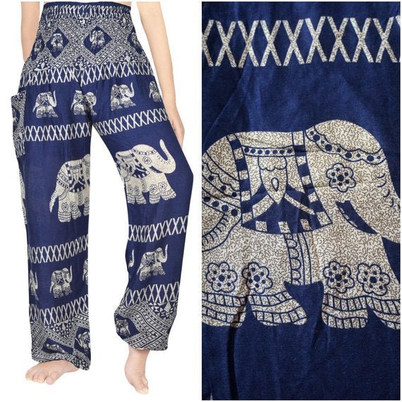 Blue ELEPHANT Pants Women Boho Pants Hippie Pants Yoga - Busy Bee Bazaar