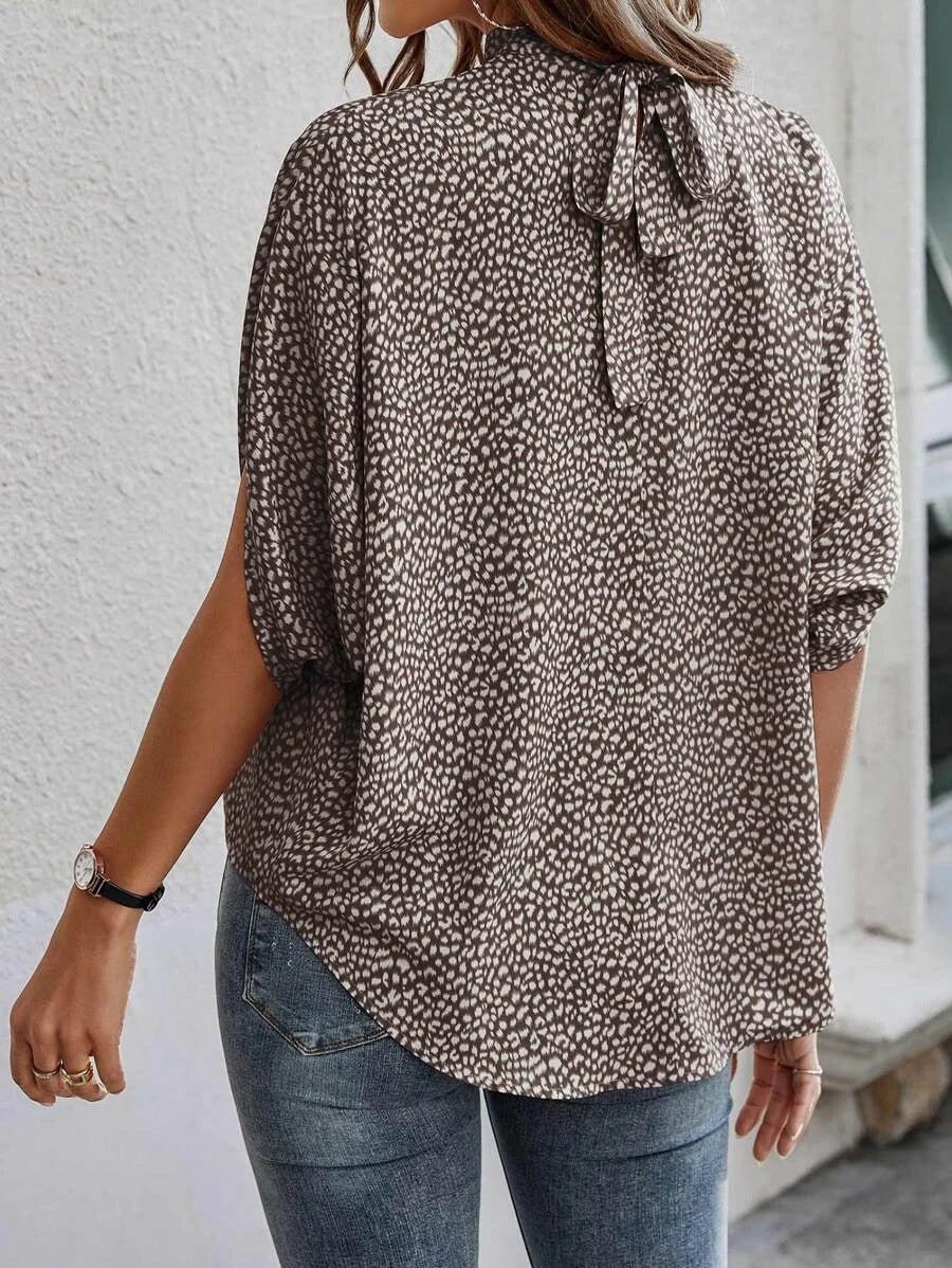 Casual Fashion Printed Split Batwing Sleeve Top - Busy Bee Bazaar