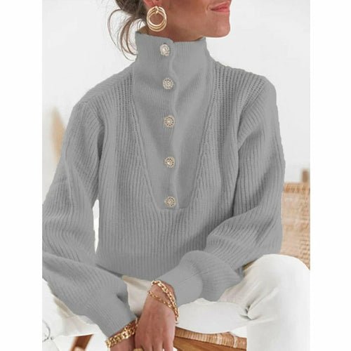 Casual Long Sleeve Button Tops Ladies Warm Pullover Tops - Busy Bee Bazaar