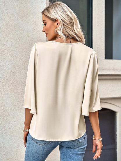 Casual Loose V-neck Top with Half Sleeve - Busy Bee Bazaar
