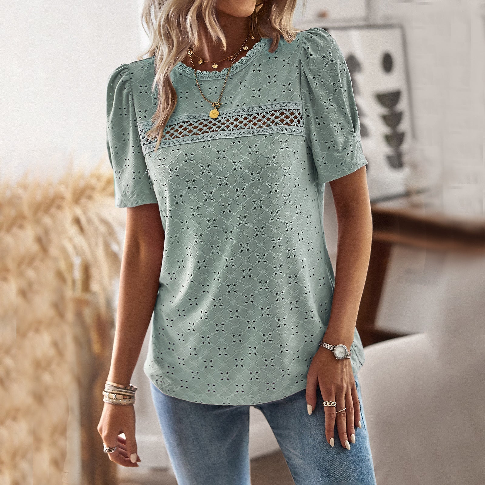 Casual Round patchwork T-Shirt - Busy Bee Bazaar