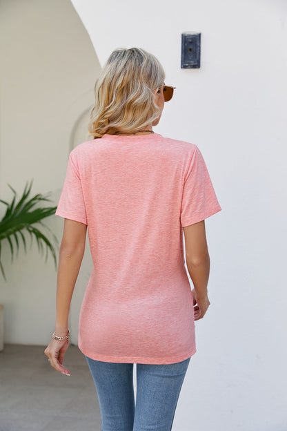 Casual Short-Sleeve V-Neck T-Shirt with Knotted Front - Busy Bee Bazaar