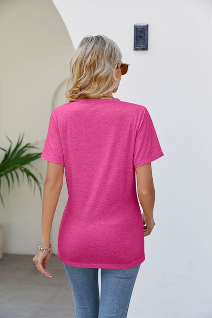 Casual Short-Sleeve V-Neck T-Shirt with Knotted Front - Busy Bee Bazaar