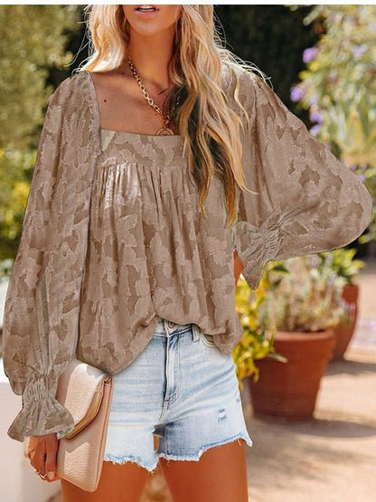 Casual Square Collar Long Sleeve Tops Shirt - Busy Bee Bazaar