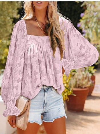 Casual Square Collar Long Sleeve Tops Shirt - Busy Bee Bazaar