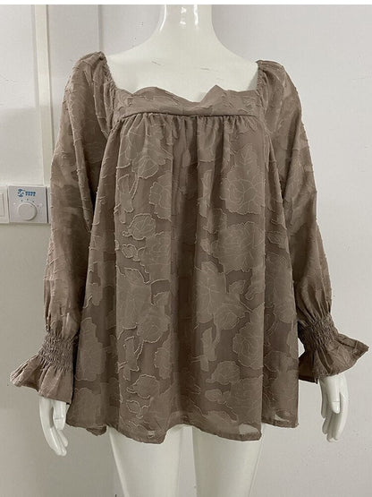 Casual Square Collar Long Sleeve Tops Shirt - Busy Bee Bazaar