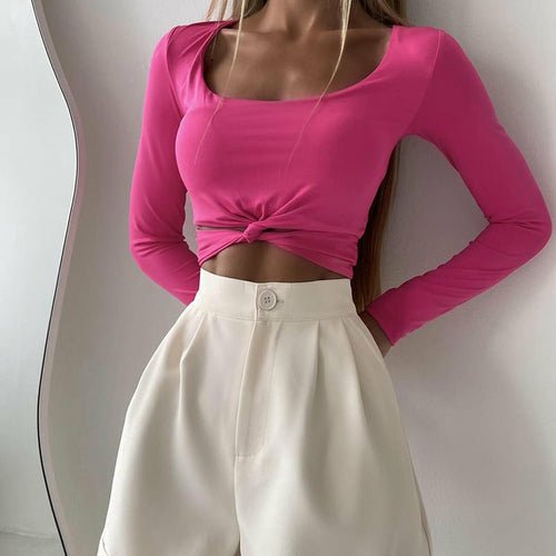 casual Twist Knot Short Sleeve Long Sleeve T-Shirt - Busy Bee Bazaar