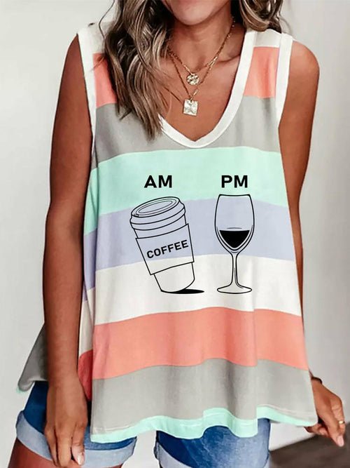 Contrast Striped Tank Tops Sleeveless Vest Shirt - Busy Bee Bazaar