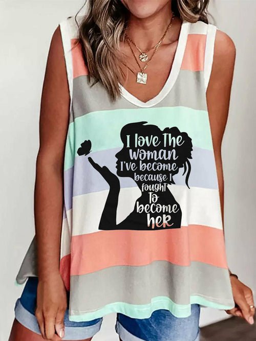 Contrast Striped Tank Tops Sleeveless Vest Shirt - Busy Bee Bazaar