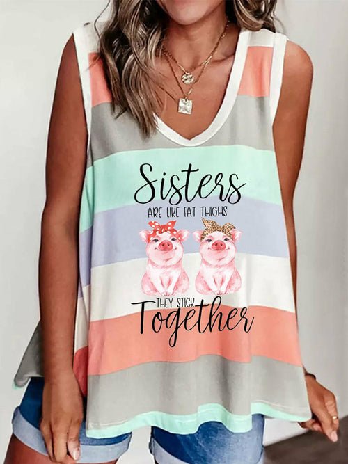 Contrast Striped Tank Tops Sleeveless Vest Shirt - Busy Bee Bazaar