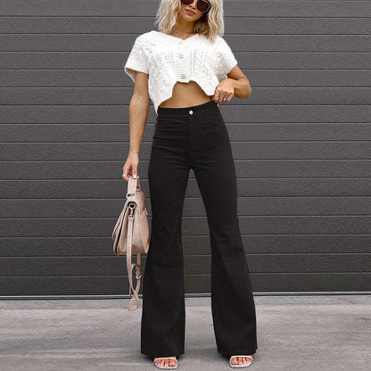 Corduroy Trousers Fashion Mid Waist Micro Flared Pants - Busy Bee Bazaar