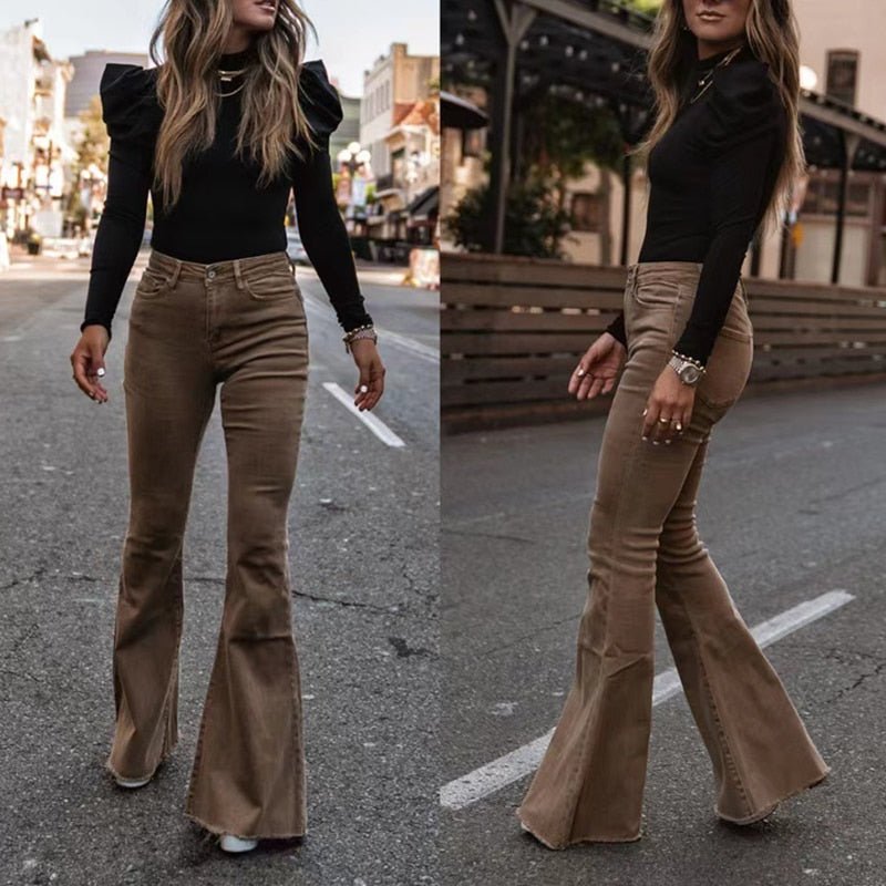 Corduroy Trousers Fashion Mid Waist Micro Flared Pants - Busy Bee Bazaar