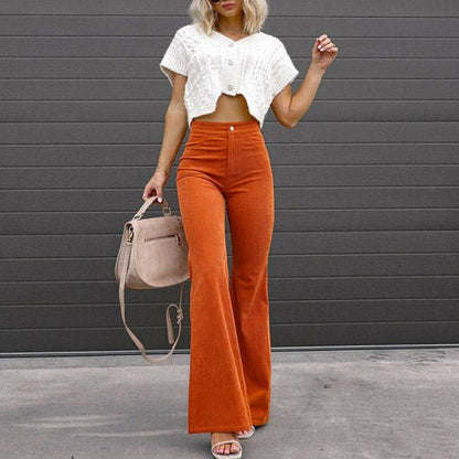 Corduroy Trousers Fashion Mid Waist Micro Flared Pants - Busy Bee Bazaar