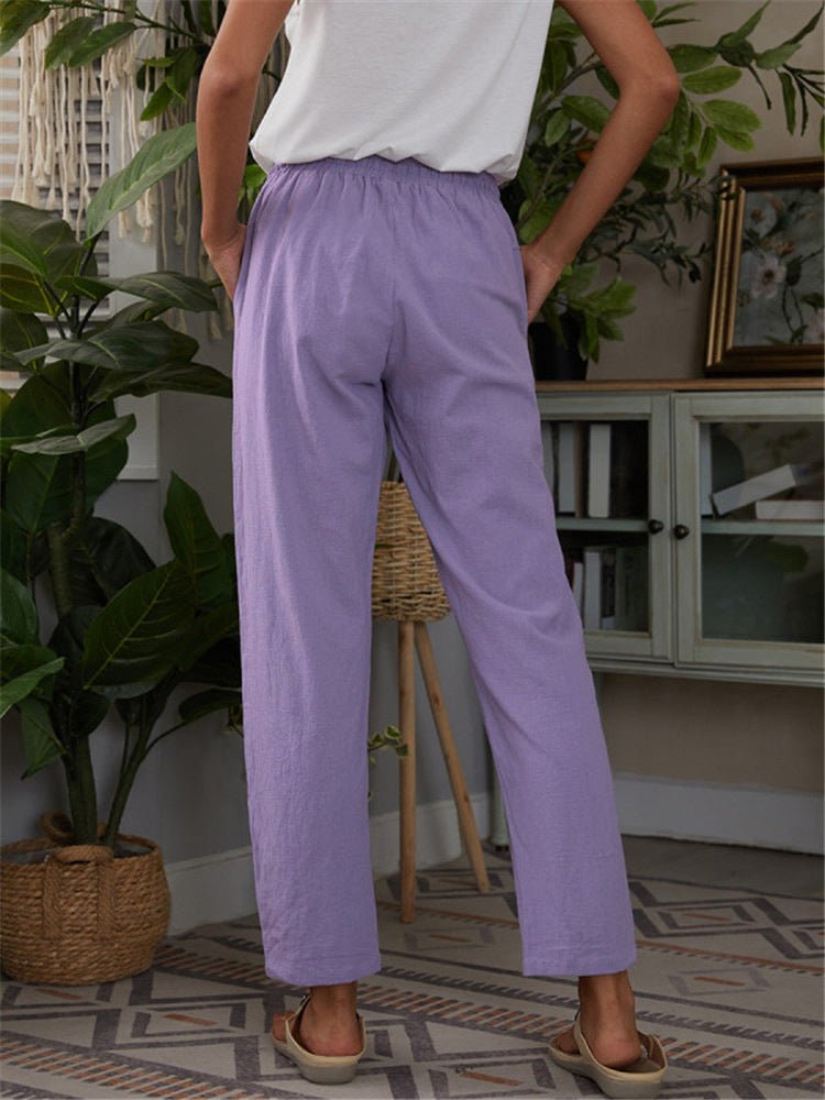 Cotton Linen Pants Loose Solid Color High Waist Trousers Long Pants - Busy Bee Bazaar