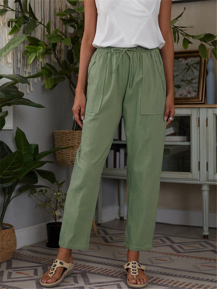 Cotton Linen Pants Loose Solid Color High Waist Trousers Long Pants - Busy Bee Bazaar