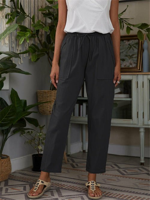 Cotton Linen Pants Loose Solid Color High Waist Trousers Long Pants - Busy Bee Bazaar