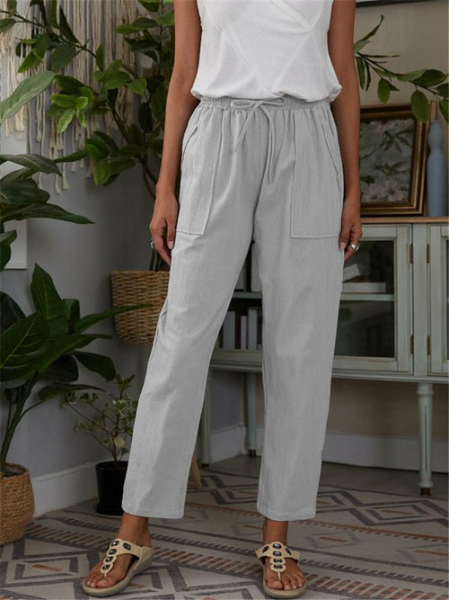 Cotton Linen Pants Loose Solid Color High Waist Trousers Long Pants - Busy Bee Bazaar