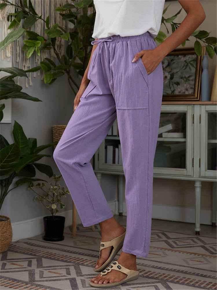 Cotton Linen Pants Loose Solid Color High Waist Trousers Long Pants - Busy Bee Bazaar