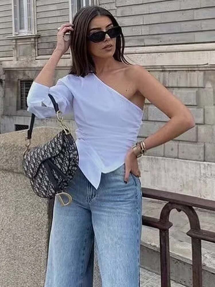 Crop Top Women Asymmetric Ruched Top - Busy Bee Bazaar