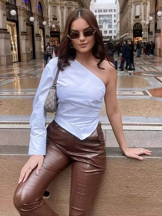 Crop Top Women Asymmetric Ruched Top - Busy Bee Bazaar