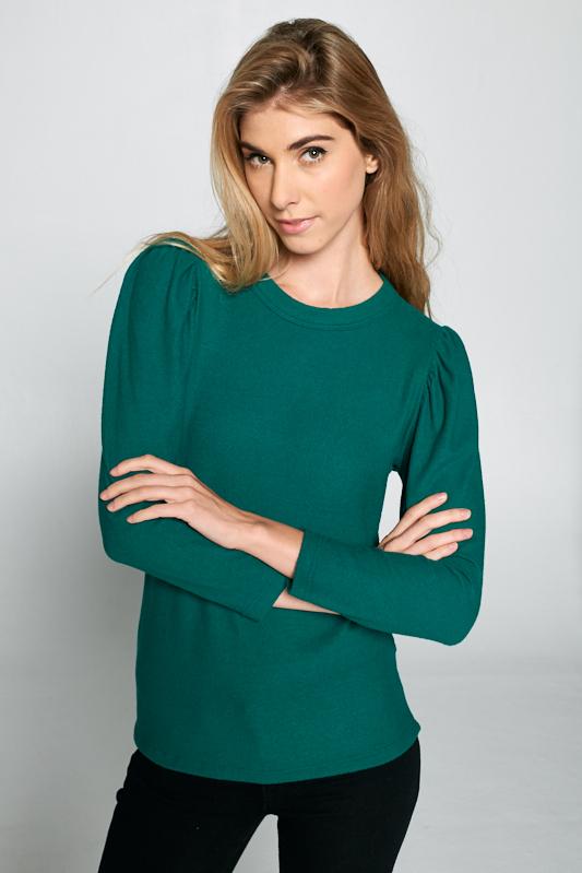 Extra Soft Green Scoop Neck Puff Sleeve Top - Busy Bee Bazaar