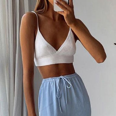 Fashion Ribbed Knit White Cropped Tank Tops - Busy Bee Bazaar