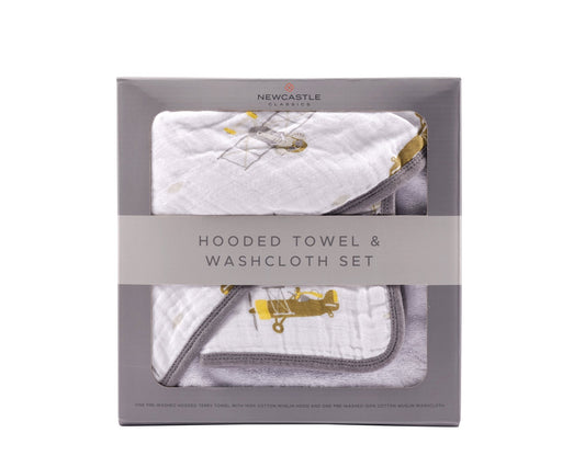 Flying Elephant Hooded Towel and Washcloth Set - Busy Bee Bazaar