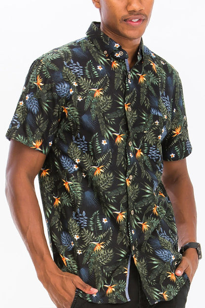 Hawaiian Print Button Down Shirt - Busy Bee Bazaar