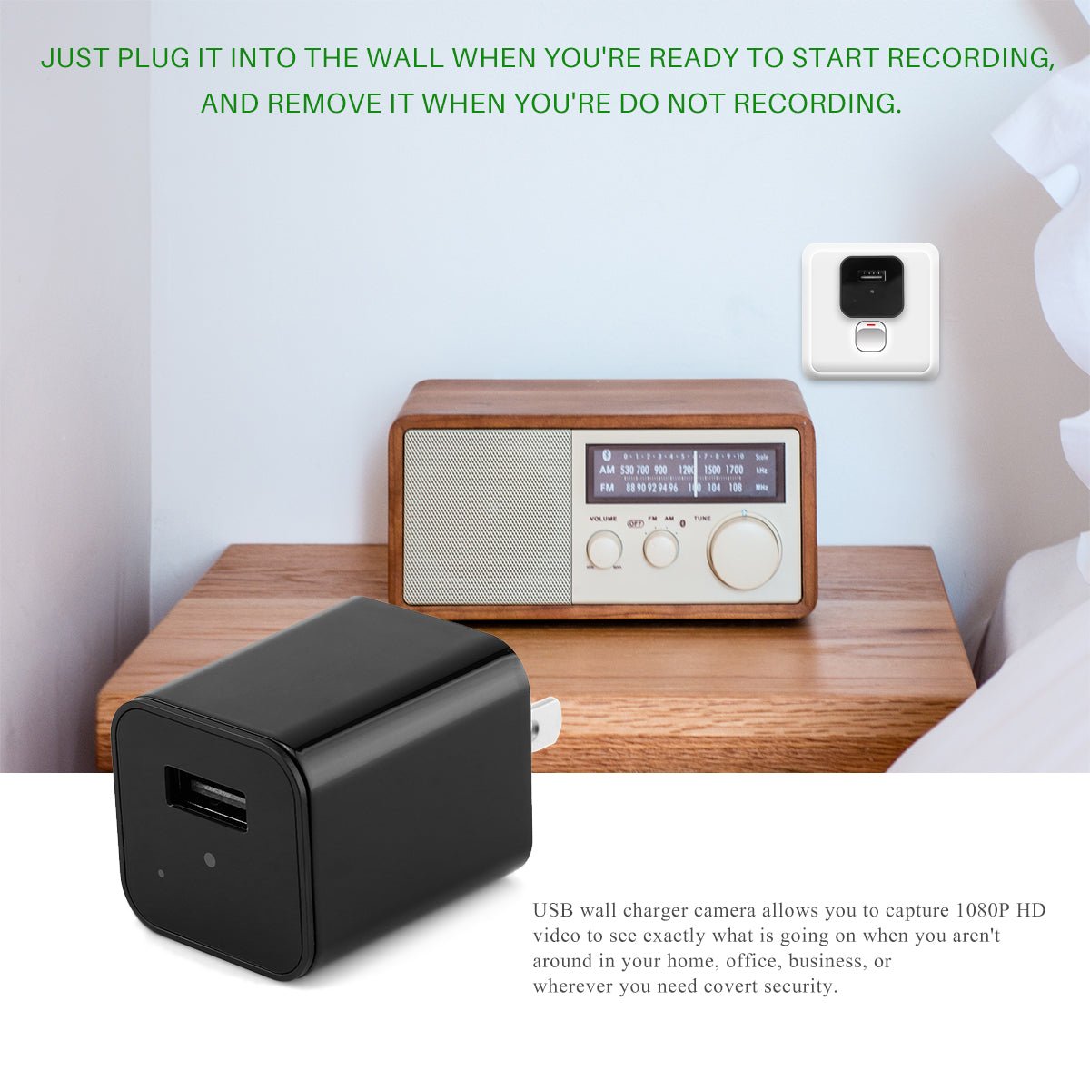 HD 1080P Hidden Camera USB Charger Home Security - Busy Bee Bazaar