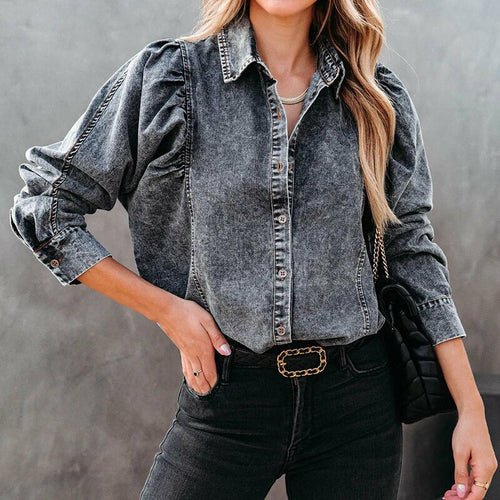 High Street Retro Denim Shirt Tops - Busy Bee Bazaar