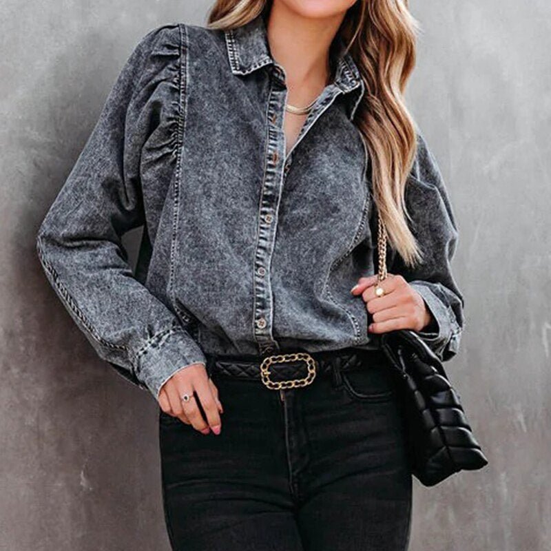 High Street Retro Denim Shirt Tops - Busy Bee Bazaar