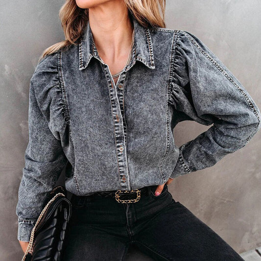 High Street Retro Denim Shirt Tops - Busy Bee Bazaar
