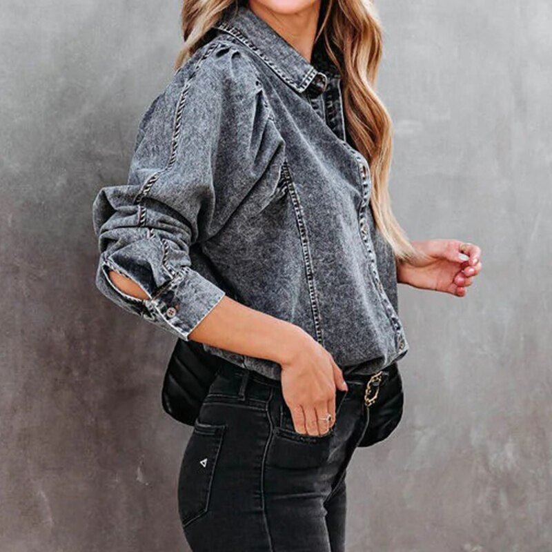 High Street Retro Denim Shirt Tops - Busy Bee Bazaar