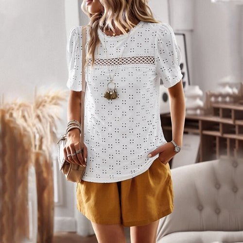 Lace Blouses Casual Hollow Out O Neck Women Shirt - Busy Bee Bazaar